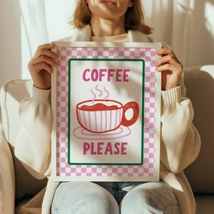Pink Coffee Poster: Mid Century Modern Kitchen Art (Digital Download