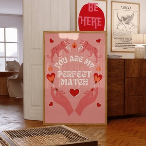 You Are My Perfect Match ~ Retro Print Tiger Poster ~ Vintage Art ~ Pink Tiger Poster ~ Contemporary Art ~ Pink Affirmation Poster