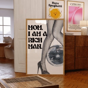 Mamá, soy un hombre rico impresión ~ Decoración estética de la habitación ~ Arte de pared de moda de los años 70 ~ Cartel retro de tipografía de moda ~ Arte de pared feminista