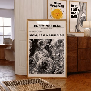 Mamá, soy un hombre rico impresión ~ Decoración estética de la habitación ~ Arte de pared de moda de los años 70 ~ Cartel retro de tipografía de moda ~ Arte de pared feminista