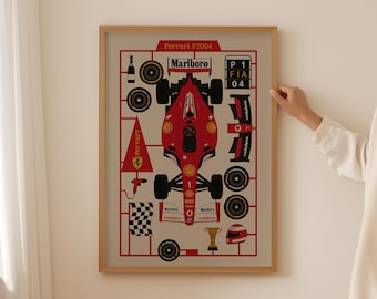 Formula 1 Racing Poster: Ferrari F2004 F1 Print (Digital Download)