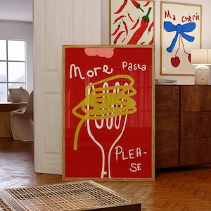 Mehr Pasta bitte ~ Spaghetti Poster ~ Retro Food Print ~ Moderne Küchen Deko ~ Pasta Print ~ Retro Art ~ Pop Art Food Print