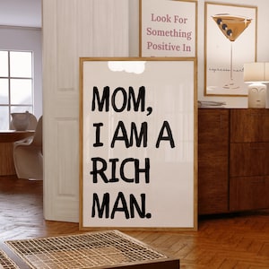 Mamá, soy un hombre rico impresión ~ Decoración estética de la habitación ~ Arte de pared de moda de los años 70 ~ Cartel retro de tipografía de moda ~ Arte de pared feminista