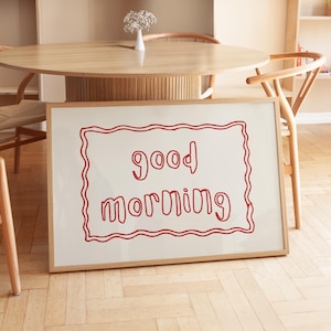 Horizontale Guten Morgen Kunst, Funky Poster, Preppy Morgen Poster, Horizontale Schlafzimmer Kunst, Wohnheim Dekor, Housewarming Geschenk, Digital Download