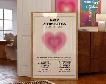 Affiche Aura des affirmations quotidiennes roses ~ Impression d&#39;affirmation ~ Affiche de santé mentale ~ Affiche de thérapie ~ Affiche spirituelle rose ~ TÉLÉCHARGEMENT NUMÉRIQUE