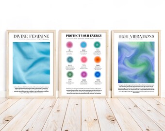 Aura Poster 3 Piece Wall Art, Aura Energy Spiritual Gradient Print (Digital Download)