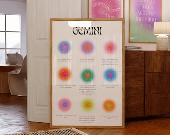 Gemini Aura Print: Gradient Zodiac Star Sign Wall Art (Digital Download)