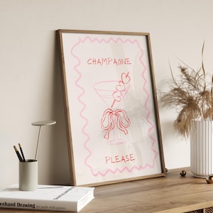 Champagne Please Print, Bar Cart Prints, Retro Cocktail Print, Cheers Wall Art, Alcohol Poster, Dorm Room Decor, Happy Hour Drinks Print