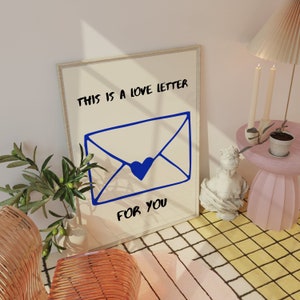 Impresión de carta de amor ~ Impresión azul de muy buen gusto ~ Póster de moda ~ Arte de sobre dibujado a mano ~ Decoración de apartamentos ~ Elementos esenciales del dormitorio ~ Decoración de la habitación para adolescentes