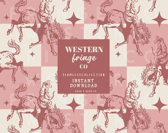 Cowboy Seamless Pattern Design, Checkered Board Pattern Design, Trendy Western Seamless Design, Pink Cowboy Western Png, Digital Download