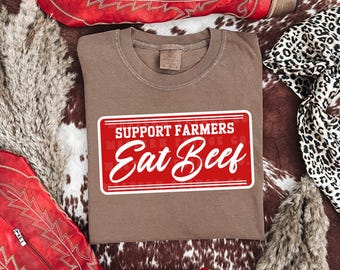 Support Ranchers Eat Beef Design Digital Download, Western Style Sublimation Designs for Cattle Ranchers, Rodeo Cowboy Design DTG Print Png