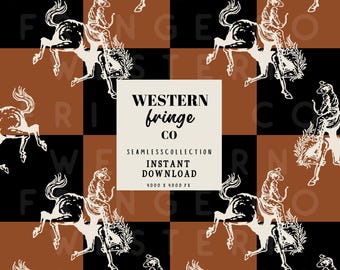 Cowboy Seamless Pattern Design, Checkered Board Pattern Design, Trendy Western Seamless Design, Cowboy Western Png, Digital Download