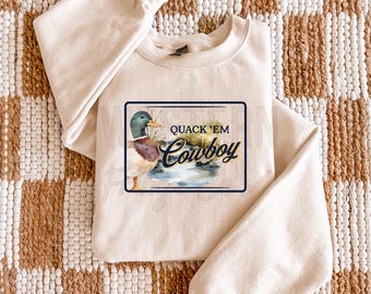 Western Duck Design, Country T-Shirt Graphic, Duck Png, Quack 'Em Cowboy Design, Cowboy Digital Download