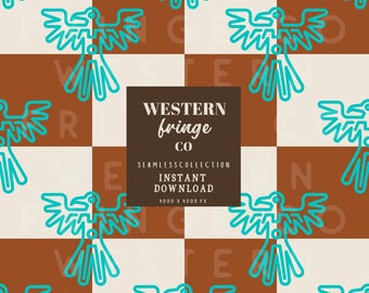 Retro Western Pattern, Checkered Board Pattern Design, Trendy Western Seamless Design, Aztec Pattern, Digital Download