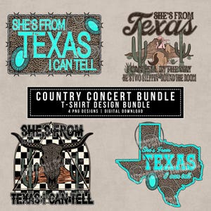 She’s From Texas Png Bundle | Western Design Bundle | Country Music Graphic Tee Designs | Turquoise Png | Cowgirl Design Digital Download| image 1