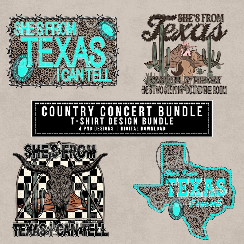 She’s From Texas Png Bundle | Western Design Bundle | Country Music Graphic Tee Designs | Turquoise Png | Cowgirl Design Digital Download| image 1