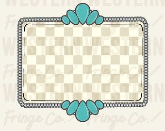 Western Checkered Frame Png, Turquoise Frame Designs, Cowgirl ClipArt, Cowboy T-Shirt Design, Western Png Files
