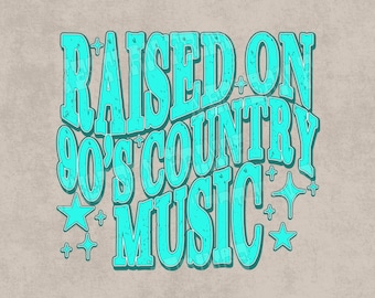Cresciuto con la musica country degli anni '90 PNG / Design di una maglietta western effetto invecchiato / Grafica country retrò / Cowboy western PNG / Musica country PNG