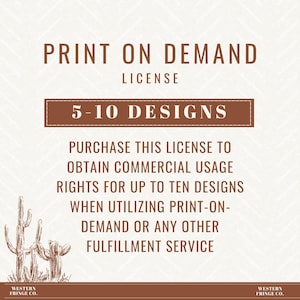 5-10 Designs Print on Demand License, Commercial Use Print on Demand License, Official License For Use of Pod Services
