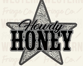 Howdy Honey Lace Star Design, Leopard Print Star, Western Cowgirl Design, Grunge T-Shirt Png, Zebra Western Style Digital Files
