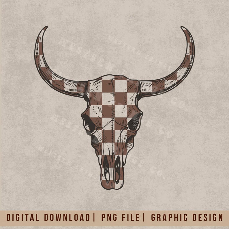 Calavera occidental PNG, diseño de calavera a cuadros occidental, vaquera grunge SVG, diseños occidentales de moda, diseños de sublimación occidentales PNG imagen 1