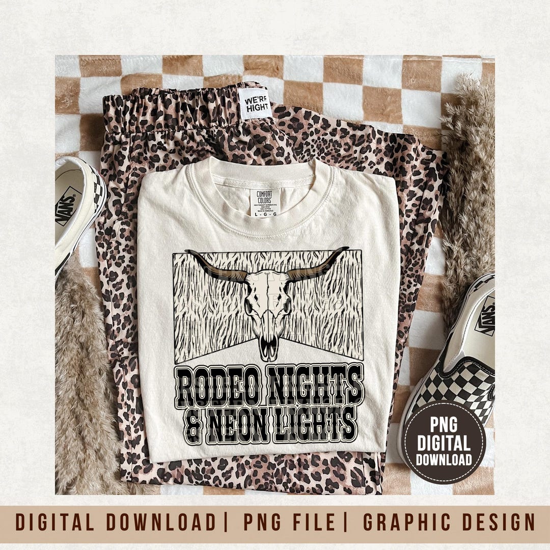Neon Rodeo Shirt Design Rodeo Nights & Neon Lights PNG | Western Cowboy Graphic Design ...
