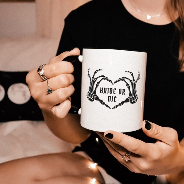 Bride or Die Coffee Mug, Gothic Bridesmaid Coffee Mug Gift, Skelton Mug Bridal Party, Will You Be My Bridesmaid Gift, Goth Theme Wedding