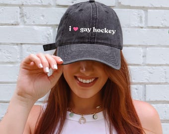 I Love Gay Hockey Dad Cap, Heated Rivalry Vintage Embroidered Baseball Cap, Denim Heart Gay Hockey Hat, Game Changers Show Hat Shane Ilya