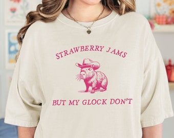 Capybara Shirt Strawberry Jams My Glock Don't, Meme Comfort Colors Shirt, Birthday Gift for Friend Tee, Vintage Capybara Western Tshirt