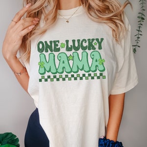 One Lucky Mama Shamrock Tee Shirt, St. Patrick&#39;s Day Comfort Colors Shirt, St Paddy&#39;s Faded T-Shirt, Women&#39;s Retro St Patty&#39;s Shirts