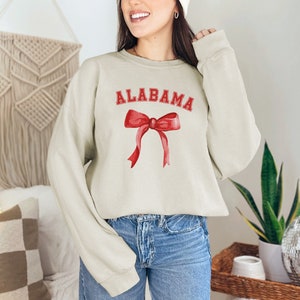 Custom College Bow Sweatshirts, Tailgate College Football Pullover, Personalized University Coquette, Minimalist Sorority Game Day Alabama