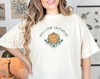 Womens DnD Shirt Cute D20 Tee Dungeons and Dragons Crew Roll For Initiative Tshirt Girls Tabletop Party Tee Shirt DnD Comfort Colors Shirt