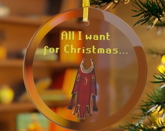 OSRS Max Skill Cape Ornament, Runescape Christmas Gift for Gamer Boyfriend, MMORPG RS3 PC Glass Ornament, Gamer Girl Old School Runescape