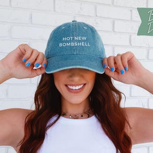 Hot New Bombshell Dad Cap, Vintage Embroidered Baseball Cap, Denim Love Reality TV Show Hat, Island Bombshell Villa Corduroy Hat Blue Denim