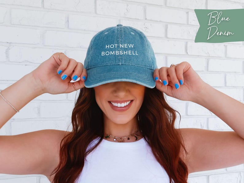 Hot New Bombshell Dad Cap, Vintage Embroidered Baseball Cap, Denim Love Reality TV Show Hat, Island Bombshell Villa Corduroy Hat Blue Denim