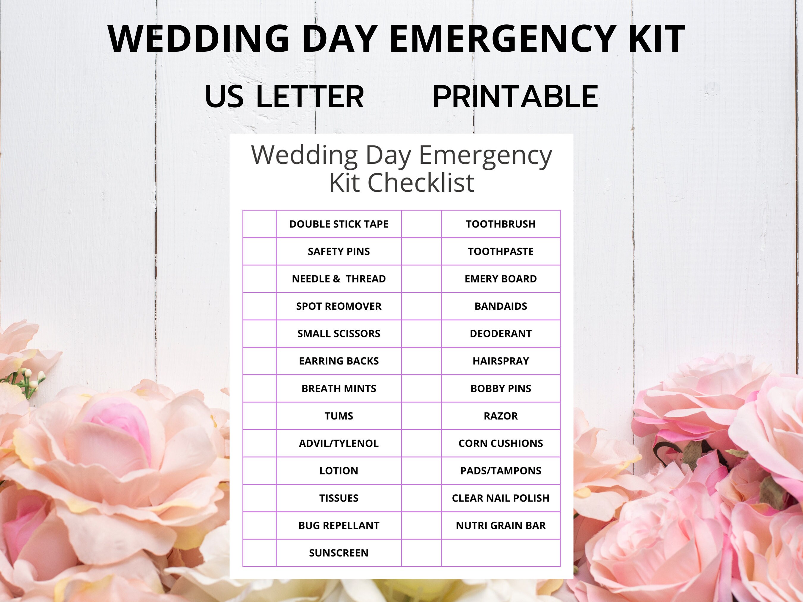 Printable Wedding Day Emergency Kit Checklist
