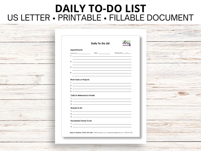 Daily to do list fillable pdf digital worksheet instant download use