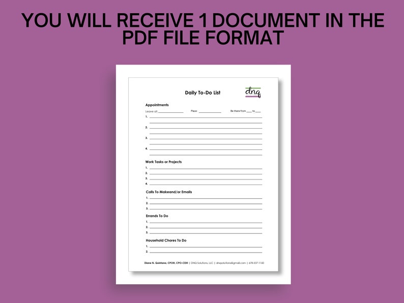Daily to do list fillable pdf digital worksheet instant download use