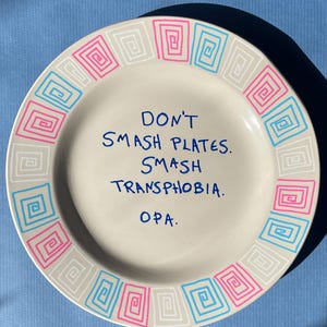 Transgender Pride Ceramic Plate: Queer Home Decor, Smash Transphobia