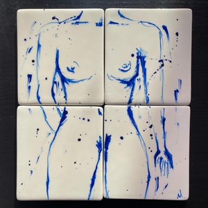 Hand-Painted Woman Body Ceramic Coaster Set: Art Home Decor