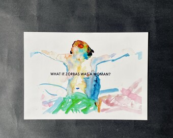 Griekse ansichtkaart aquarel print feministisch cadeau aquarel kaart voor haar