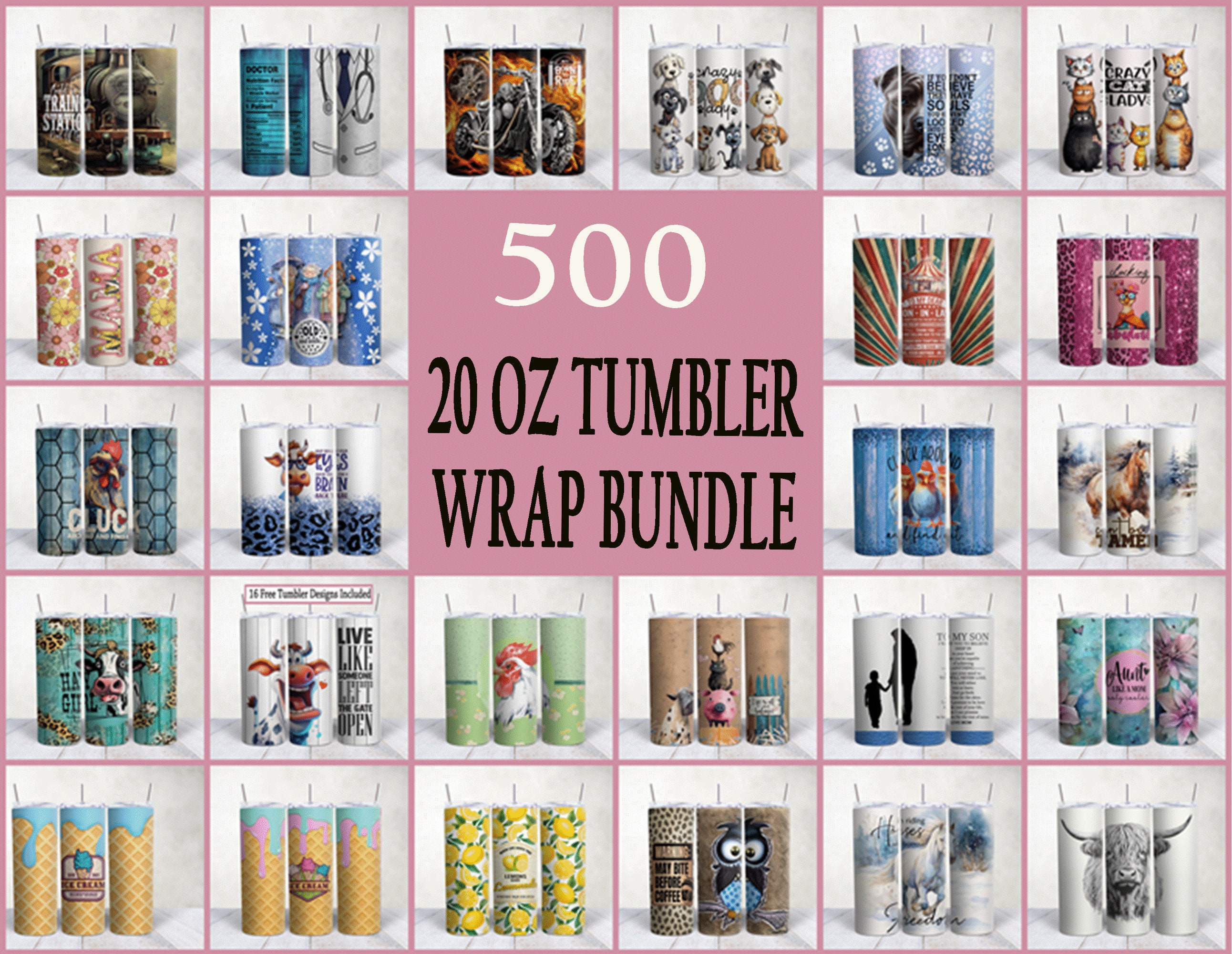 500 Sublimation Tumbler Design Wraps: 20oz Skinny Tumbler (Digital Download)