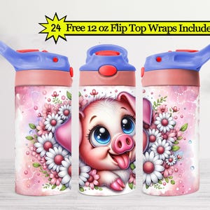 Pig Tumbler Wrap: Floral Piglet 12oz Sublimation Design (Digital Download, PNG & PDF File)