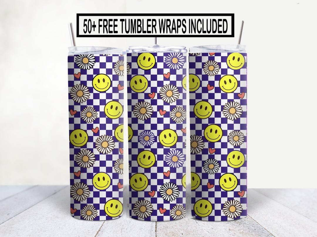 Smiley Face Tumbler Wrap: Retro Daisy 20oz Skinny Sublimation Design ...