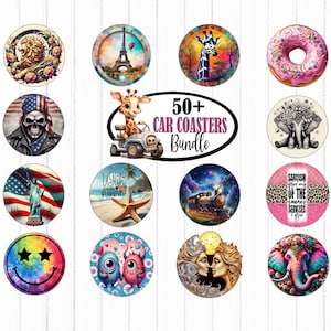 50+ Car Coasters Bundle, Sublimation Coaster PNG, Instant Download Round Car Coaster, Sublimate Design, Digital Download