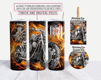 Motorcycle Tumbler Wrap: Born to Ride Flames Design (PNG Digital Download)