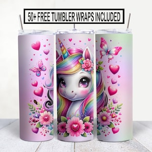 Rainbow Unicorn Tumbler Wrap - 20 oz Skinny Design for Kids, Digital Download PNG, Sublimation Art for Tumblers