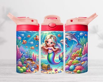 Mermaid Tumbler Wrap: Kids 12oz Sippy Cup Sublimation Design (PNG)