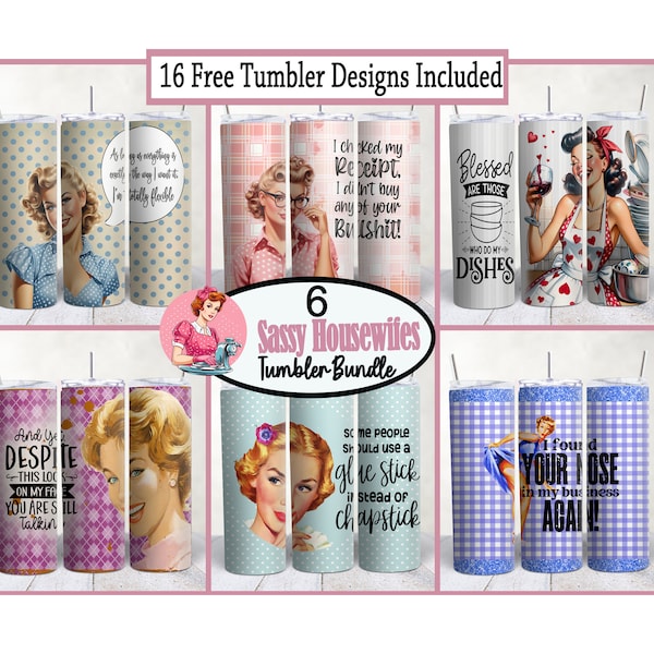 Sarcastic Retro Housewife Tumbler Wrap Bundle, 20oz Skinny Tumbler Sublimation PNG, Instant Download, Straight Tumbler Wrap, Sassy Woman