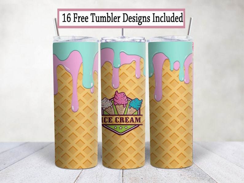 20 Oz Ice Cream Tumbler, Sublimation Template PNG, Ice Cream Wrap